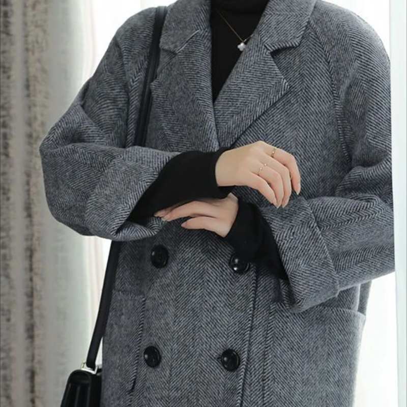 Winter Clothing On Sale - Plain Double Breasted Women's Trench Wool