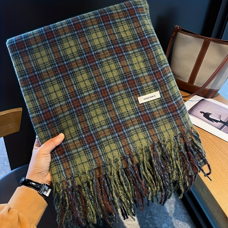 Vintage Green Plaid Tassel Sca - Cashmere Scarf Wrap incelemesi ve fiyatı