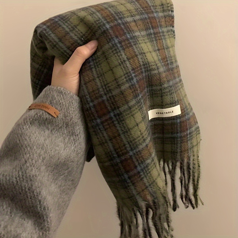Vintage Green Plaid Tassel Sca - Cashmere Scarf Wrap incelemesi ve fiyatı