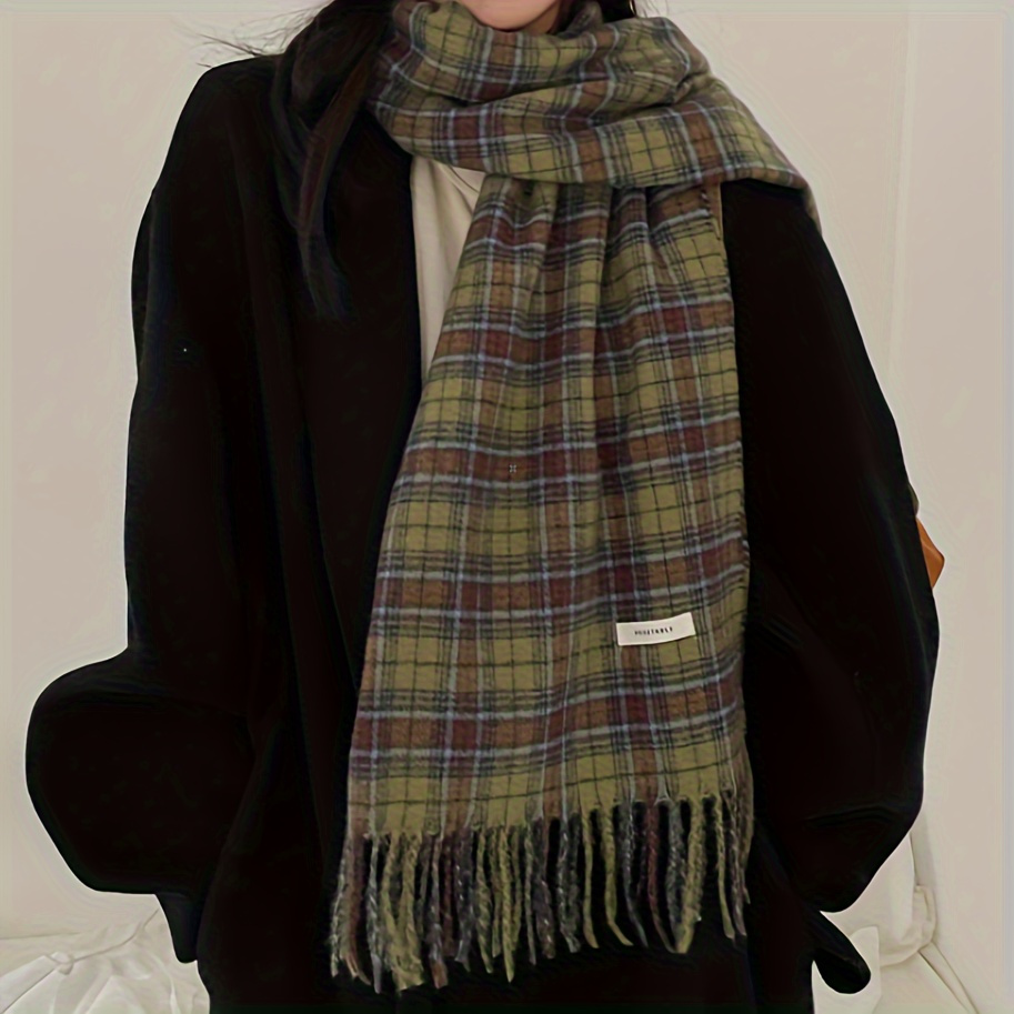 Vintage Green Plaid Tassel Sca - Cashmere Scarf Wrap incelemesi ve fiyatı